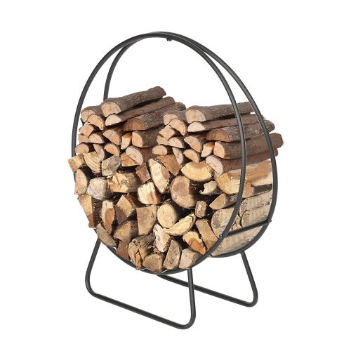 24-Inch Black Steel Indoor/Outdoor Firewood Log Hoop Rack - Round Tubular Metal Wood Storage Holder - Outside and Inside Fireplace Accessory 24-Inch Black Steel Indoor/Outdoor Firewood Log Hoop Rack - Round Tubular Metal Wood Storage Holder - Outside and Inside Fireplace Accessory