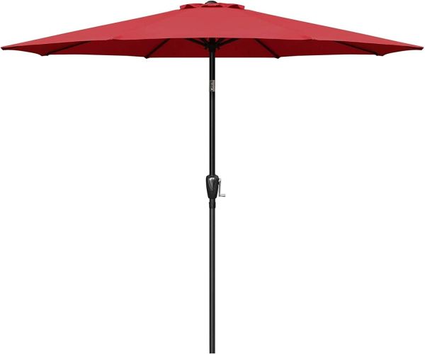 Simple Deluxe 9ft Outdoor Market Table Patio Umbrella with Button Tilt; Crank and 8 Sturdy Ribs for Garden; Red