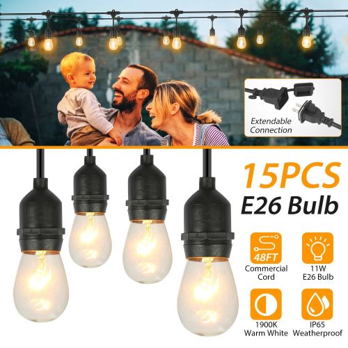 48FT Outdoor String Light Waterproof Patio String Lights Bulbs Commercial Yard Lights Garden Ambience 48FT Outdoor String Light Waterproof Patio String Lights Bulbs Commercial Yard Lights Garden Ambience