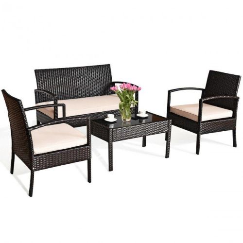 4 Pieces Patio Furniture Sets Rattan Chair Wicker Set Outdoor Bistro 4 Pieces Patio Furniture Sets Rattan Chair Wicker Set Outdoor Bistro