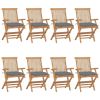 Patio Chairs with Gray Cushions 8 pcs Solid Teak Wood