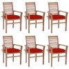 Dining Chairs 6 pcs with Red Cushions Solid Teak Wood