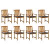 Patio Chairs with Cushions 8 pcs Solid Acacia Wood