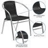 Aluminum and Black Rattan Indoor and Outdoor Dining Chairs