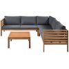 Wood Structure Outdoor Sofa Set with gray Cushions Exotic design Water-resistant and UV Protected texture Two-person Sofa One Corner Sofa plus One Cof
