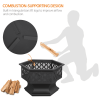 Heavy Duty Metal Fire Pit Hexagon Stove with Poker for Outdoor, Black