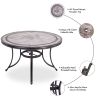 [ Only for Pickup] 5 Piece Patio Dining Set Outdoor Furniture, Deep Cushioned Aluminum Swivel Rocker Chair Set with 46 inch Round Mosaic Tile Top Alum