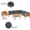 Wood Structure Outdoor Sofa Set with gray Cushions Exotic design Water-resistant and UV Protected texture Two-person Sofa One Corner Sofa plus One Cof