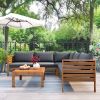 Wood Structure Outdoor Sofa Set with gray Cushions Exotic design Water-resistant and UV Protected texture Two-person Sofa One Corner Sofa plus One Cof