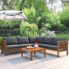 Wood Structure Outdoor Sofa Set with gray Cushions Exotic design Water-resistant and UV Protected texture Two-person Sofa One Corner Sofa plus One Cof