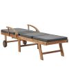 Sun Lounger with Cushion Solid Teak Wood Dark Gray