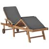 Sun Lounger with Cushion Solid Teak Wood Dark Gray
