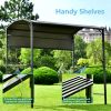 Outdoor 7Ft.Wx4.5Ft.L Iron Double Tiered Backyard Patio BBQ Grill Gazebo with Side Awning; Bar Counters and Hooks; Gray
