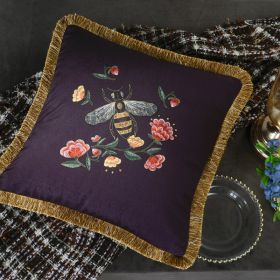 Living Room Sofa Retro Tassel Backrest Cushion Pillow Waist Pillow With Core (Option: Bee purple-Pillowcase-Tassel style)