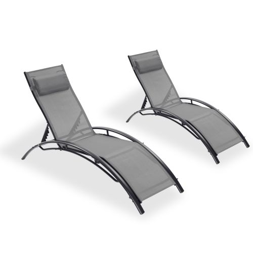 2PCS Set Chaise Lounges Outdoor Lounge Chair Lounger Recliner Chair For Patio Lawn Beach Pool Side Sunbathing