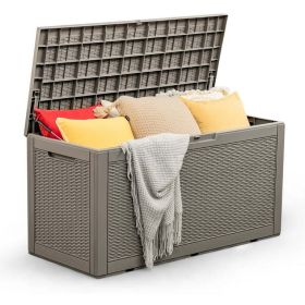 Outdoor All Weather 100 Gallon Resin Deck Box (Color: Light Taupe)