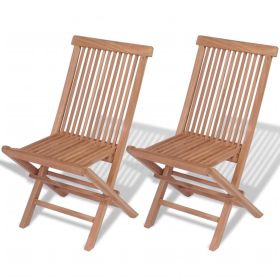 Folding Patio Chairs 2 pcs Solid Teak Wood (Color: Brown)