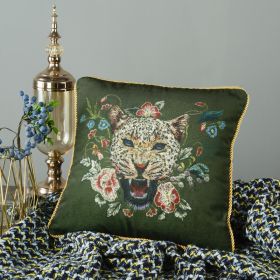 Living Room Sofa Retro Tassel Backrest Cushion Pillow Waist Pillow With Core (Option: Leopard green-Pillowcase-Heavy rope)